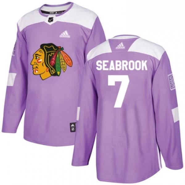 Mens Adidas Chicago Blackhawks 7 Brent Seabrook Authentic Purple Fights Cancer Practice NHL Jersey