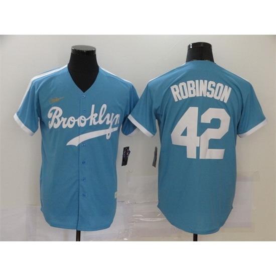 Men Los Angeles Dodgers 42 Jackie Robinson Light Blue ThroWback Cool Base Stitched Baseball Jersey
