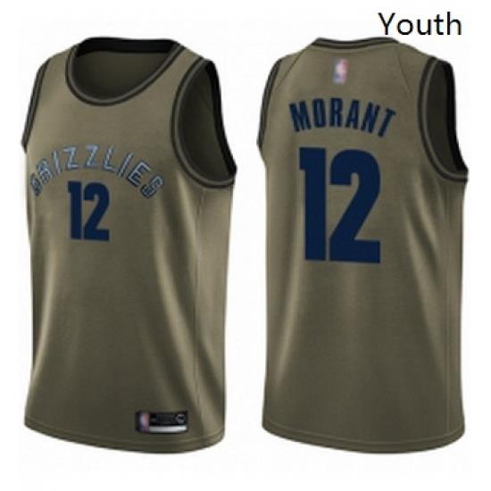 Youth Nike Memphis Grizzlies 12 Ja Morant Green NBA Swingman Salute to Service Jersey