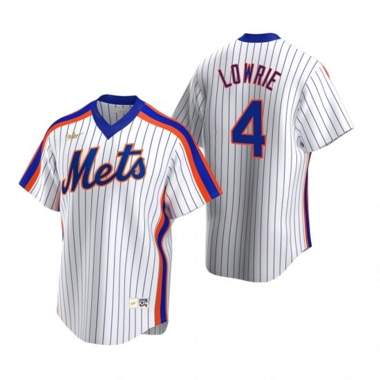 Mens Nike NeW York Mets 4 Jed LoWrie White CooperstoWn Collection Home Stitched Baseball Jersey