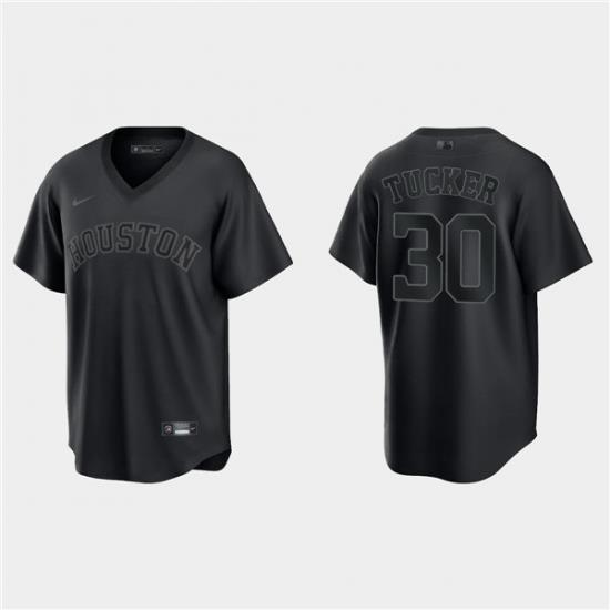 Men Houston Astros 30 Kyle Tucker Black Pitch Black Fashion Replica Stitched Jersey