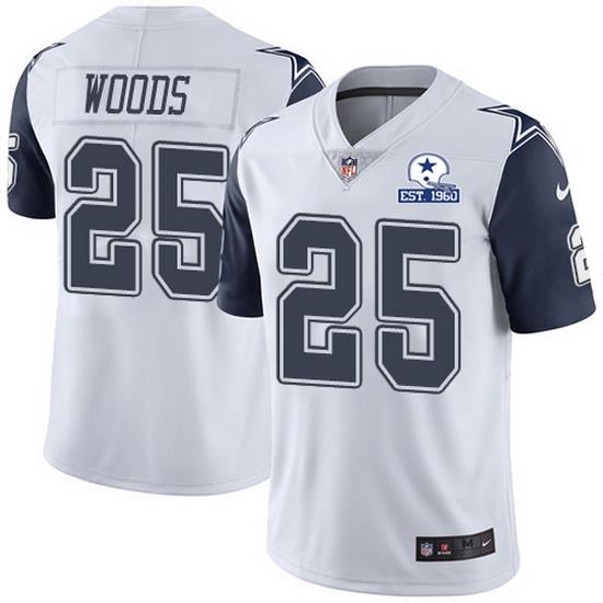 Nike Cowboys 25 Xavier Woods White Men Stitched With Established In 1960 Patch NFL Limited Rush Jersey