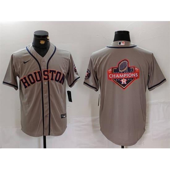 Men Houston Astros Gray Team Big Logo With Patch Cool Base Stitched Baseball Jersey 1
