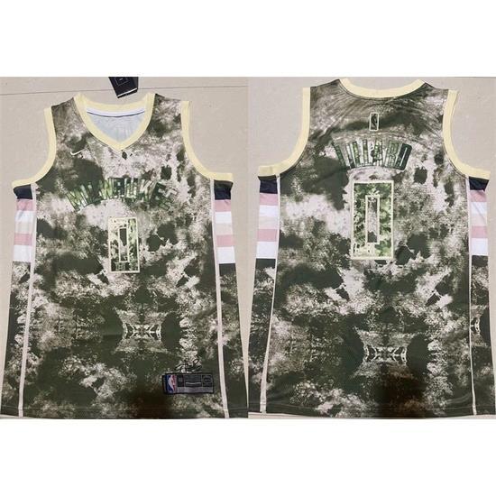 Men Milwaukee Bucks 0 Damian Lillard Green White Stitched Basketball Jersey