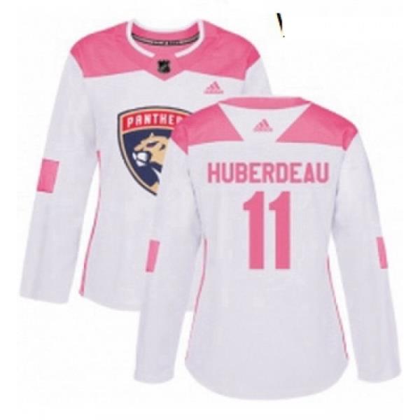 Womens Adidas Florida Panthers 11 Jonathan Huberdeau Authentic WhitePink Fashion NHL Jersey