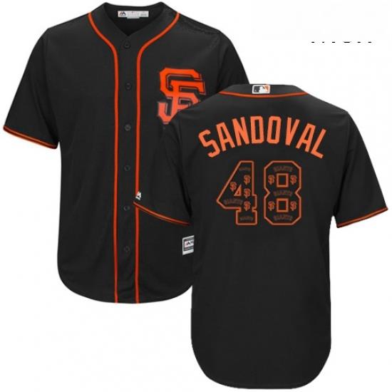 Mens Majestic San Francisco Giants 48 Pablo Sandoval Authentic Black Team Logo Fashion Cool Base MLB Jersey