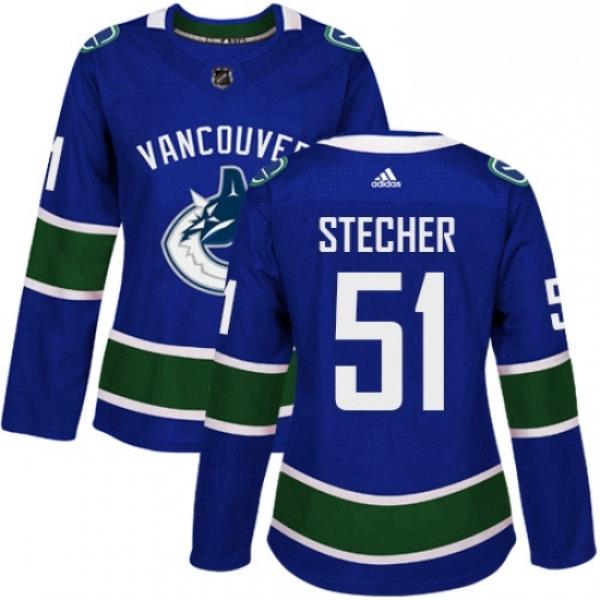 Womens Adidas Vancouver Canucks 51 Troy Stecher Authentic Blue Home NHL Jersey