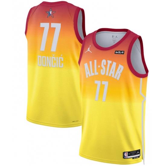 Men 2023 All Star 77 Luka Doncic Orange Game Swingman Stitched Basketball Jersey