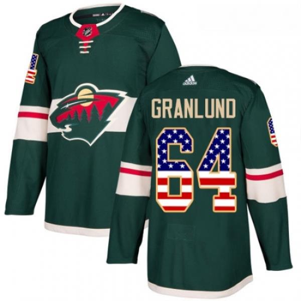 Youth Adidas Minnesota Wild 64 Mikael Granlund Authentic Green USA Flag Fashion NHL Jersey