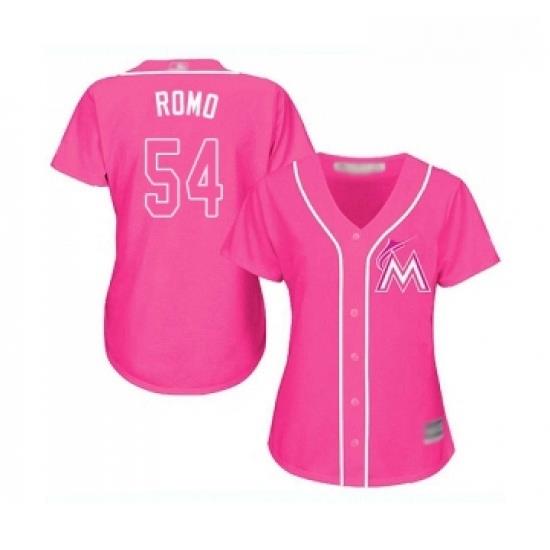 Womens Miami Marlins 54 Sergio Romo Replica Pink Fashion Cool Base Baseball Jersey