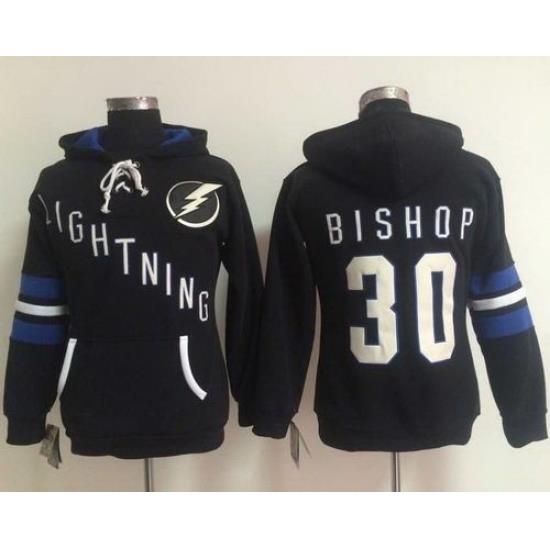 Tampa Bay Lightning 30 Ben Bishop Black Women Old Time Heidi NHL Hoodie