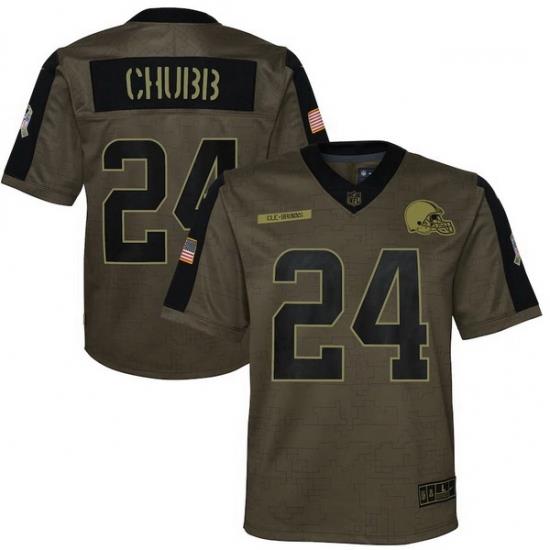 Youth Cleveland Browns Nick Chubb Nike Olive 2021 Salute To Service Game Jersey