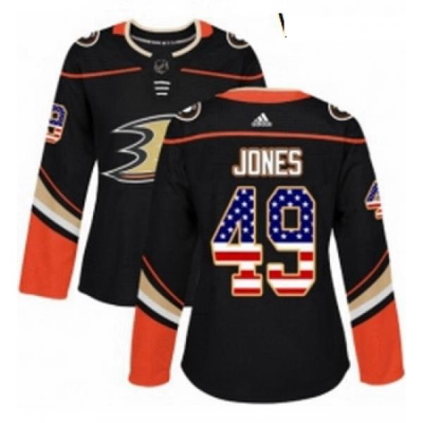 Womens Adidas Anaheim Ducks 49 Max Jones Authentic Black USA Flag Fashion NHL Jersey