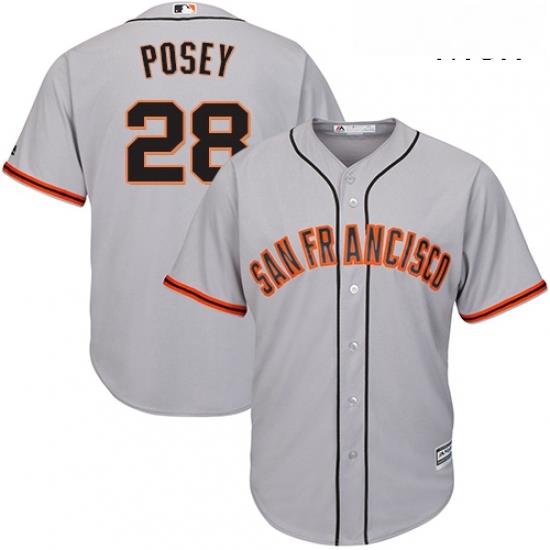 Mens Majestic San Francisco Giants 28 Buster Posey Replica Grey Road Cool Base MLB Jersey