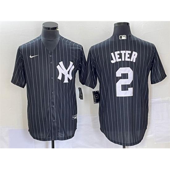 Men NeW York Yankees 2 Derek Jeter Black Cool Base Stitched Baseball Jersey