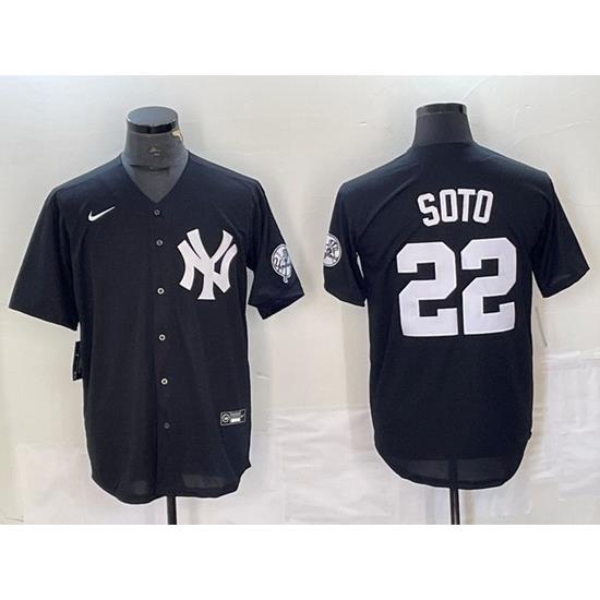 Men NeW York Yankees 22 Juan Soto Black Cool Base With Patch Stitched Baseball Jersey