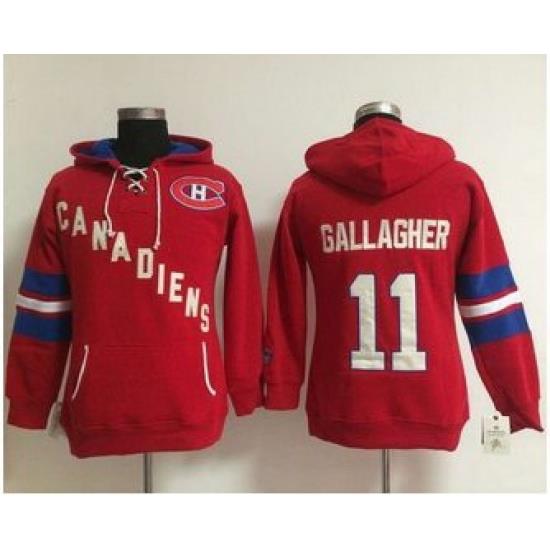 Women Montreal Canadiens 11 Brendan Gallagher Red Old Time Heidi NHL Hoodie