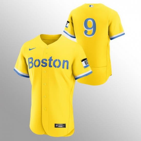 Men Boston Red Sox 9 Ted Williams Men Nike 2021 City Connect Gold Authentic MLB Jersey   No Name