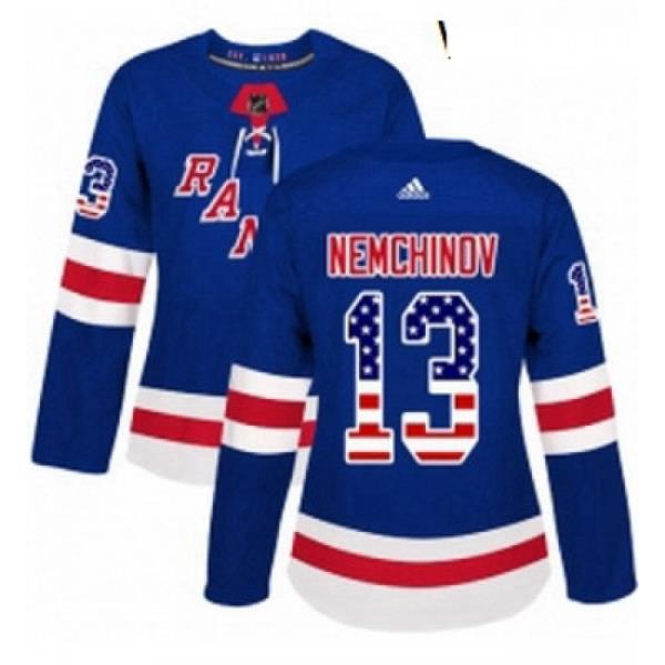 Womens Adidas New York Rangers 13 Sergei Nemchinov Authentic Royal Blue USA Flag Fashion NHL Jersey
