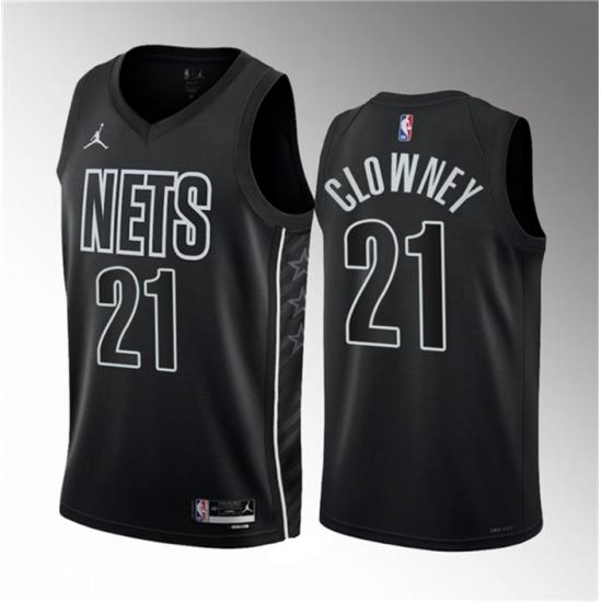 Men Brooklyn Nets 21 Noah Clowney Black 2023 Draft Statement Edition Stitched Basketball Jersey