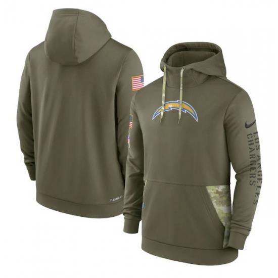 Men Los Angeles Chargers 2022 Olive Salute To Service Therma Performance Pullover Hoodie