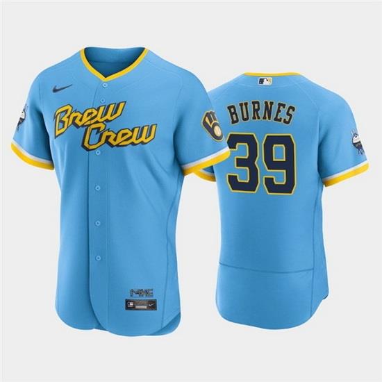 Men MilWaukee BreWers 39 Corbin Burnes PoWder Blue 2022 City Connect Flex Base Stitched MLB Jersey