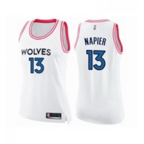 Womens Minnesota Timberwolves 13 Shabazz Napier Swingman White Pink Fashion Basketball Jersey