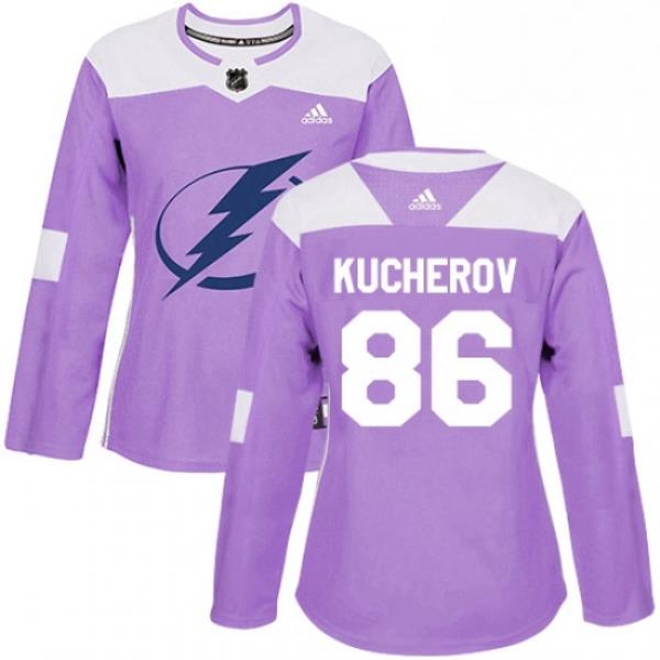 Womens Adidas Tampa Bay Lightning 86 Nikita Kucherov Authentic Purple Fights Cancer Practice NHL Jersey