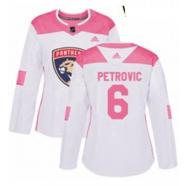 Womens Adidas Florida Panthers 6 Alex Petrovic Authentic WhitePink Fashion NHL Jersey