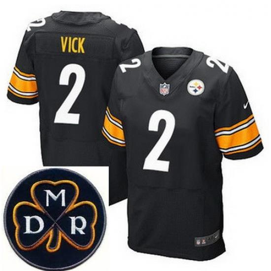 Men's Nike Pittsburgh Steelers #2 Michael Vick Black Team Color NFL Elite MDR Dan Rooney Patch Jersey