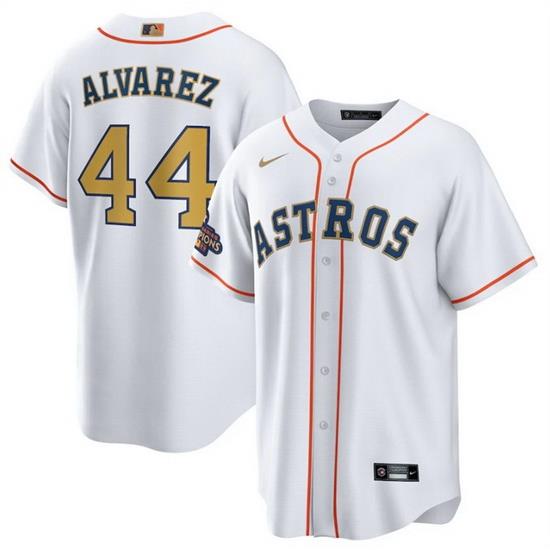 Youth Houston Astros 44 Yordan Alvarez White 2023 Gold Collection With World Serise Champions Patch Stitched Baseball Jersey