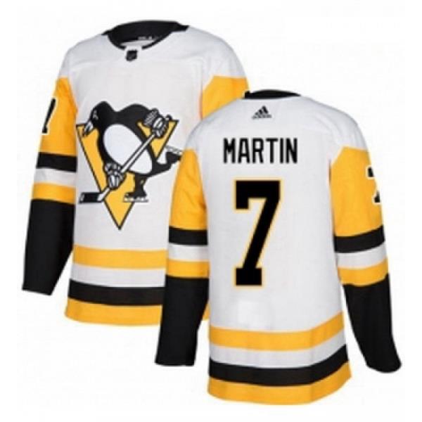 Youth Adidas Pittsburgh Penguins 7 Paul Martin Authentic White Away NHL Jersey