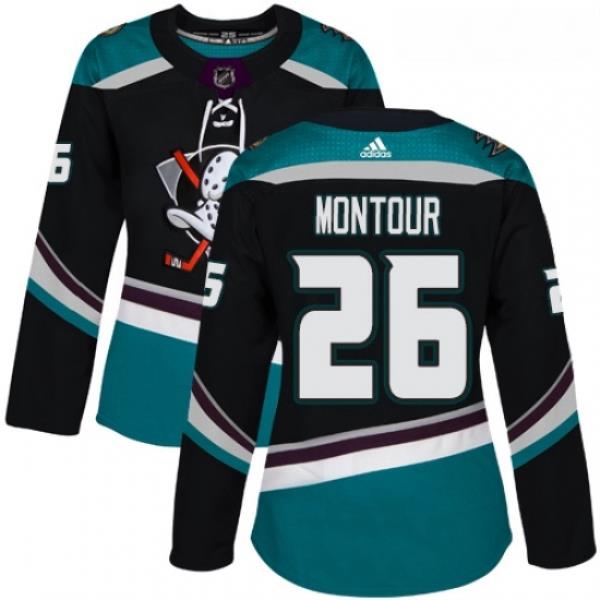 Womens Adidas Anaheim Ducks 26 Brandon Montour Authentic Black Teal Third NHL Jersey