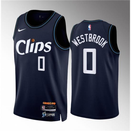 Men Los Angeles Clippers 0 Russell Westbrook Navy 2023 24 City Edition Stitched Jersey
