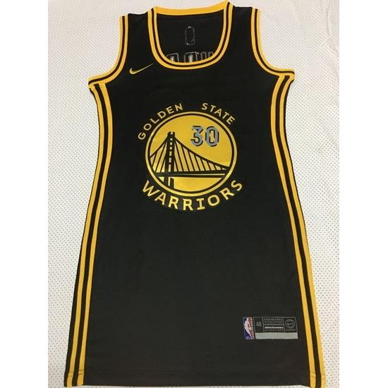 Women Golden Warriors 30 Stephen Curry Dress Stitched Jersey Black