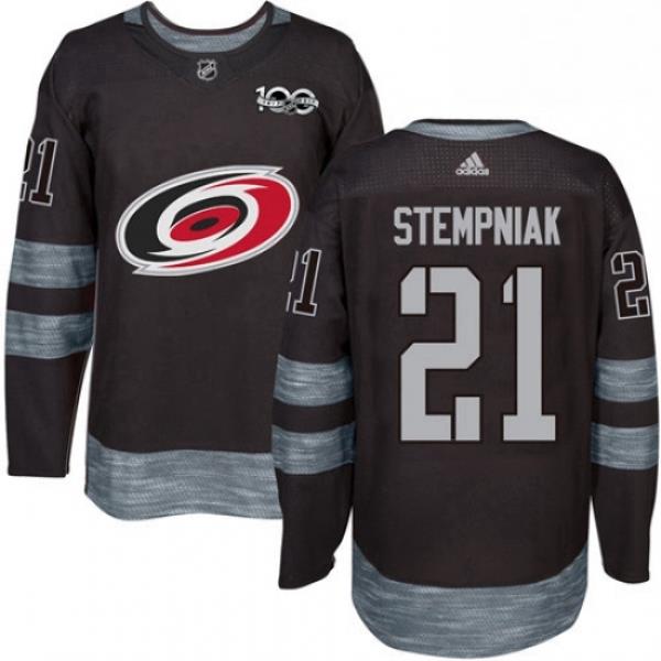 Mens Adidas Carolina Hurricanes 21 Lee Stempniak Authentic Black 1917 2017 100th Anniversary NHL Jersey