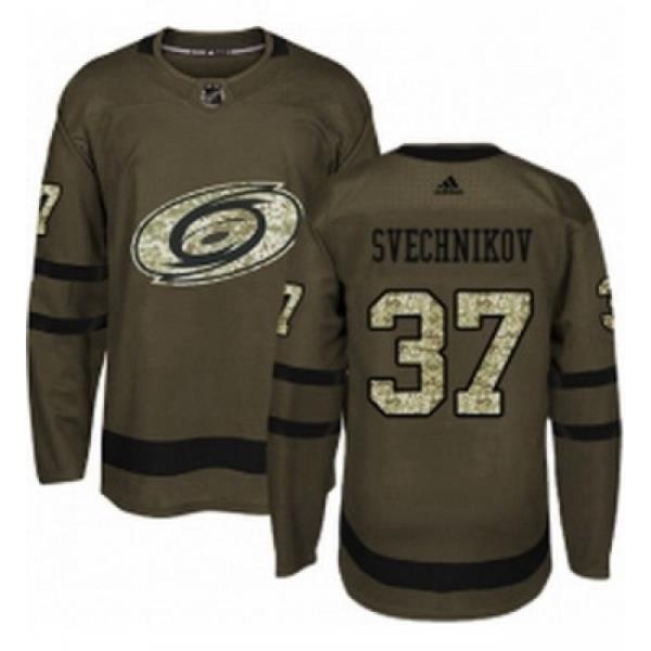 Youth Adidas Carolina Hurricanes 37 Andrei Svechnikov Authentic Green Salute to Service NHL Jersey