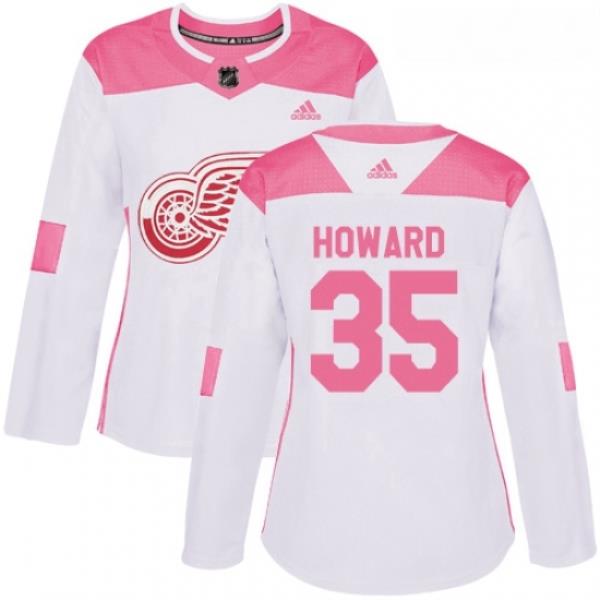 Womens Adidas Detroit Red Wings 35 Jimmy Howard Authentic WhitePink Fashion NHL Jersey