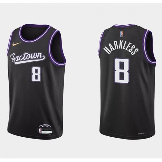 Men Sacramento Kings 8 Maurice Harkless 2021 22 Black 75th Anniversary City Edition Stitched Basketball Jersey