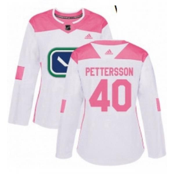 Womens Adidas Vancouver Canucks 40 Elias Pettersson White Pink Authentic Fashion Stitched NHL Jersey