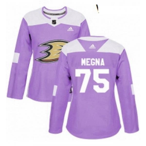 Womens Adidas Anaheim Ducks 75 Jaycob Megna Authentic Purple Fights Cancer Practice NHL Jersey