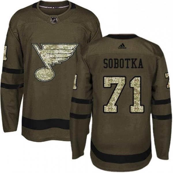 Mens Adidas St Louis Blues 71 Vladimir Sobotka Authentic Green Salute to Service NHL Jersey