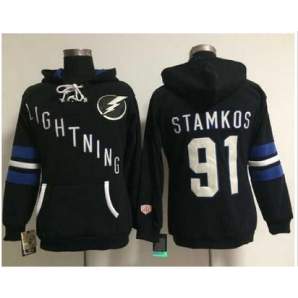 Women Tampa Bay Lightning #91 Steven Stamkos Black Old Time Heidi NHL Hoodie