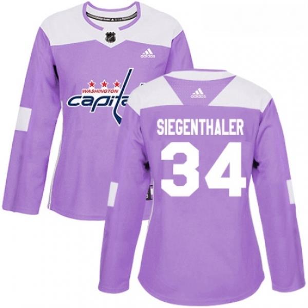 Womens Adidas Washington Capitals 34 Jonas Siegenthaler Authentic Purple Fights Cancer Practice NHL Jersey