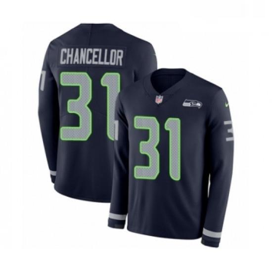 Mens Nike Seattle SeahaWks 31 Kam Chancellor Limited Navy Blue Therma Long Sleeve NFL Jersey