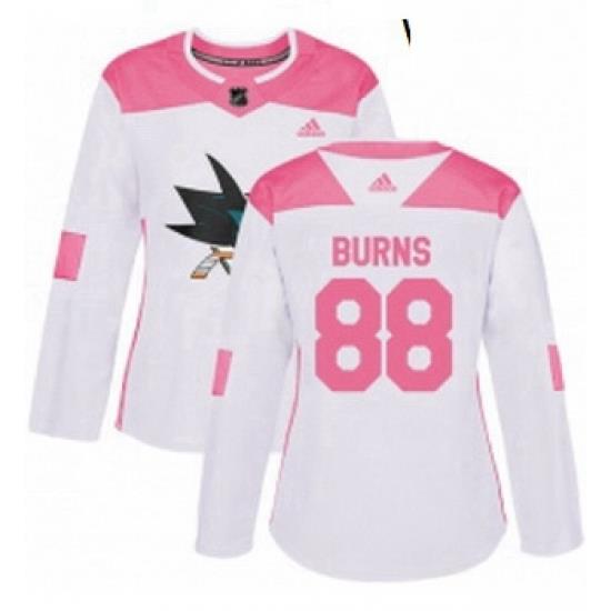 Womens Adidas San Jose Sharks 88 Brent Burns Authentic WhitePink Fashion NHL Jersey