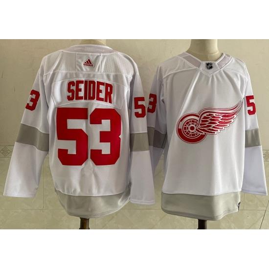 Red Wings 53 Moritz Seider White 2020 21 Reverse Retro Adidas Jersey