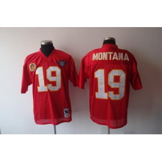 Kansas City Chiefs 19 Joe Montana TWo Patch red throWback jerseys