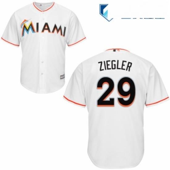 Mens Majestic Miami Marlins 29 Brad Ziegler Replica White Home Cool Base MLB Jersey
