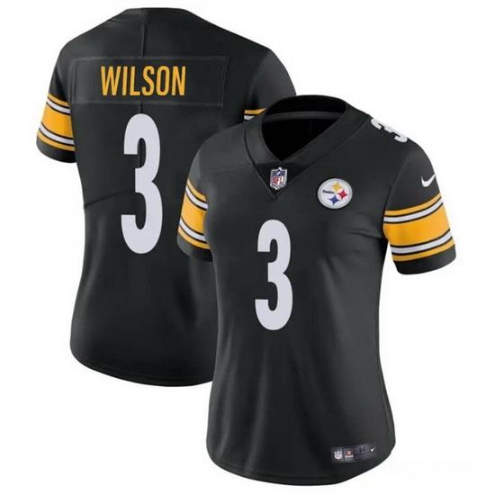 Women Pittsburgh Steelers 3 Russell Wilson Black Vapor Stitched Football Jersey